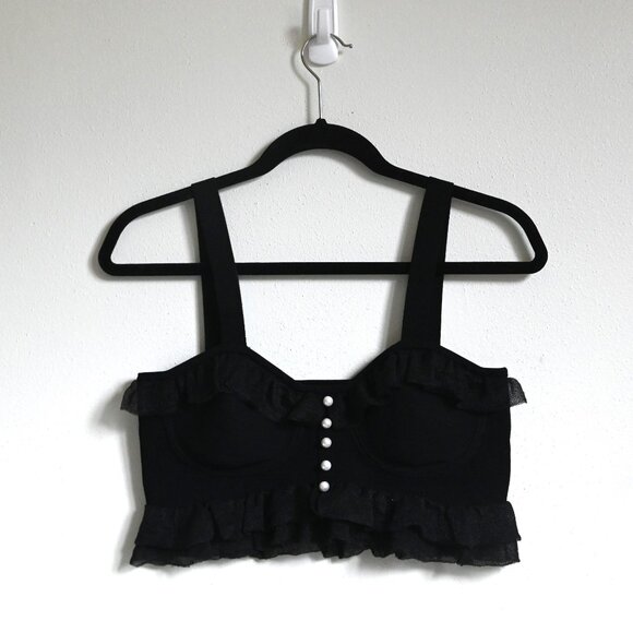 Sandro Black Ruffle Crop Top - Picture 3 of 16